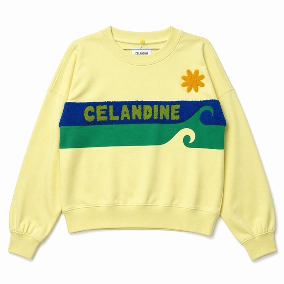 Anthropologie Tops - Celandine Surf Camp Sweatshirt Yellow Graphic Wave Terry XS Anthropologie